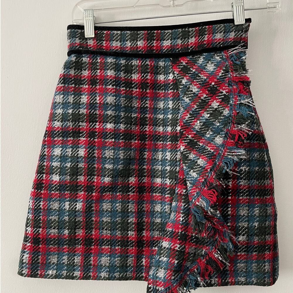 Vintage MSGM red green and silver plaid frayed punk mini skirt - XS or 0
